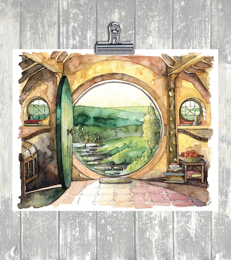 Bag End Painting, Watercolor Painting, Bag End Art, Lord, Fantasy Art, Jrr, Rings, Fantasy Painting, Print titled, In a Hole in the... image 2