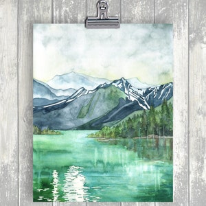 Mountain Lake Painting Print of Mountain Landscape, Forest Print, Watercolor Landscape, Abstract Art image 2