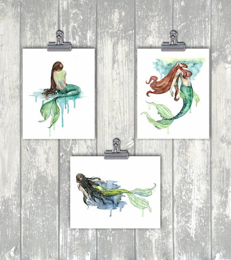 Watercolor Mermaid Painting, Mermaid Print, Mermaid Art, Mermaid Decor, Watercolor Painting, Mermaid, Sea, Print titled, Hidden Grotto image 9