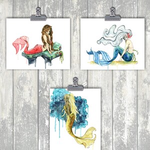 Mermaid Painting, Watercolor Painting, Mermaid Print, Mermaid Decor, Mermaid Art, Nursery Art, Ocean Art, Beach, Print titled, The Mermaid image 8