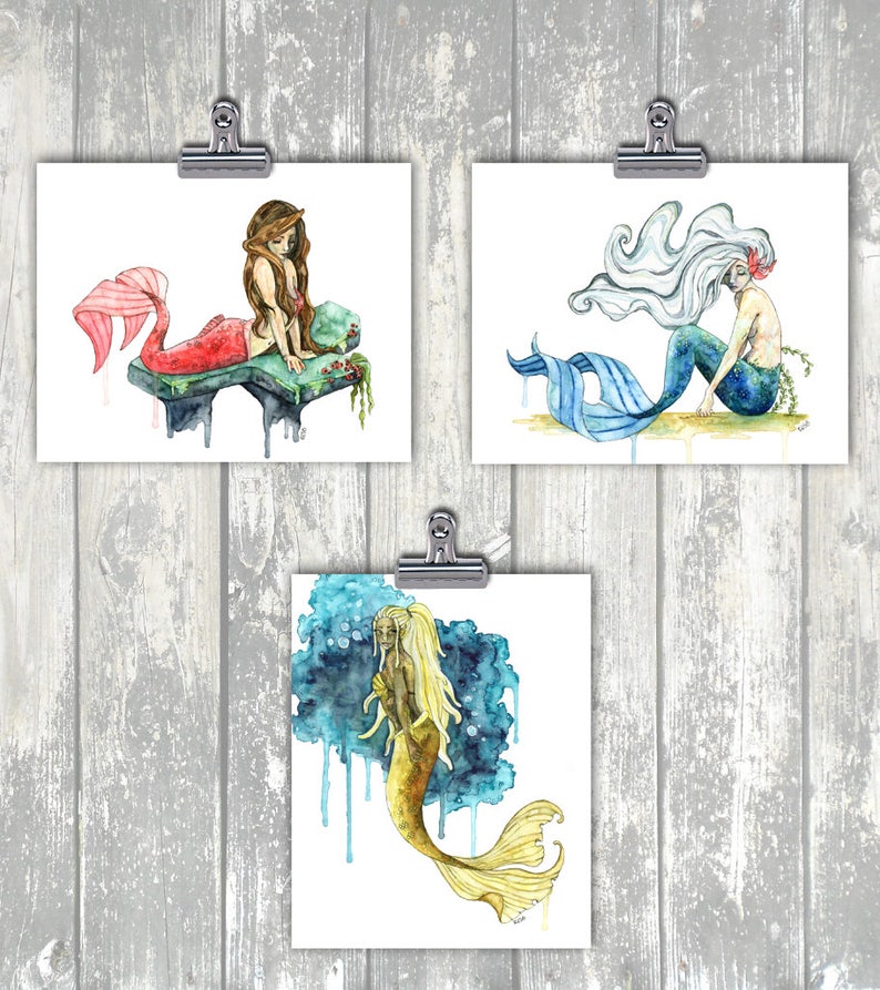 Mermaid Painting, Watercolor Painting, Mermaid Print, Mermaid Decor, Mermaid Art, Nursery Art, Ocean Art, Beach, Print titled, The Mermaid image 8