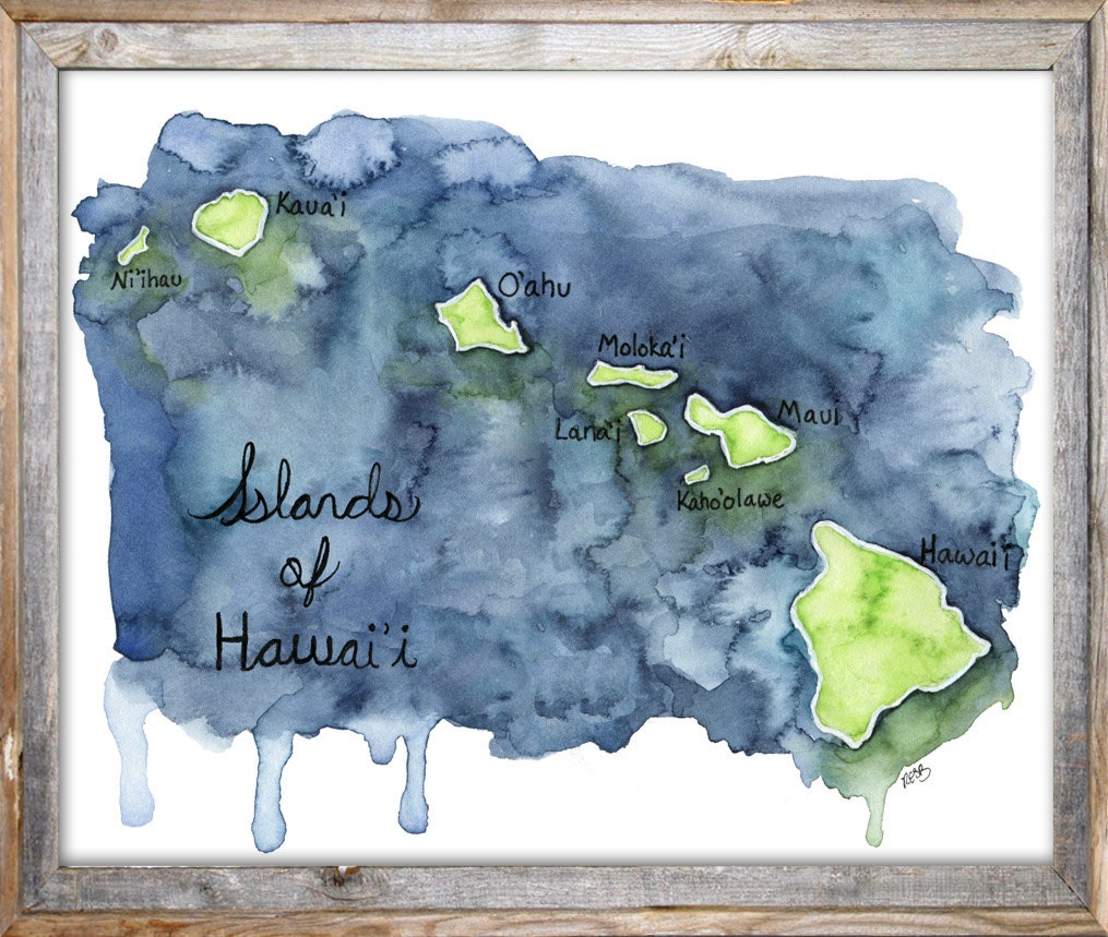 Acuarela Hawaiian Islands Print - Pintura titulada, \, image size:1015x859