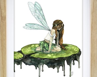 水彩画の妖精の絵画、水彩画、妖精のプリント、妖精の絵画、妖精の