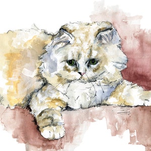 Kitten Painting Print from Original Watercolor Painting, The Colorful Cat, Pet Decor, Watercolor Cat, Cat Print image 1