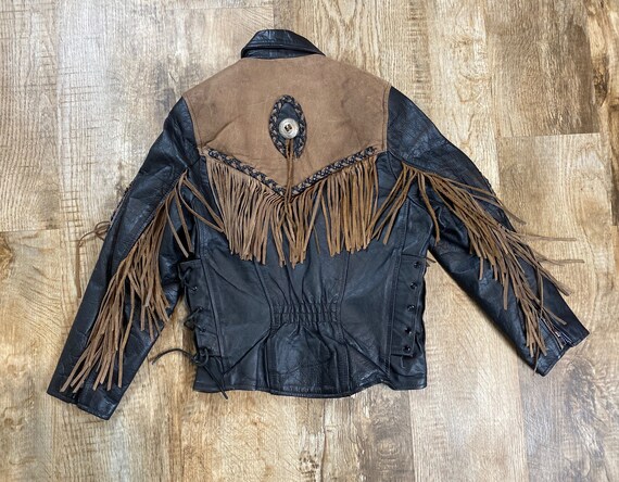 Vintage Women's Black Leather Fringed Jacket XS-S