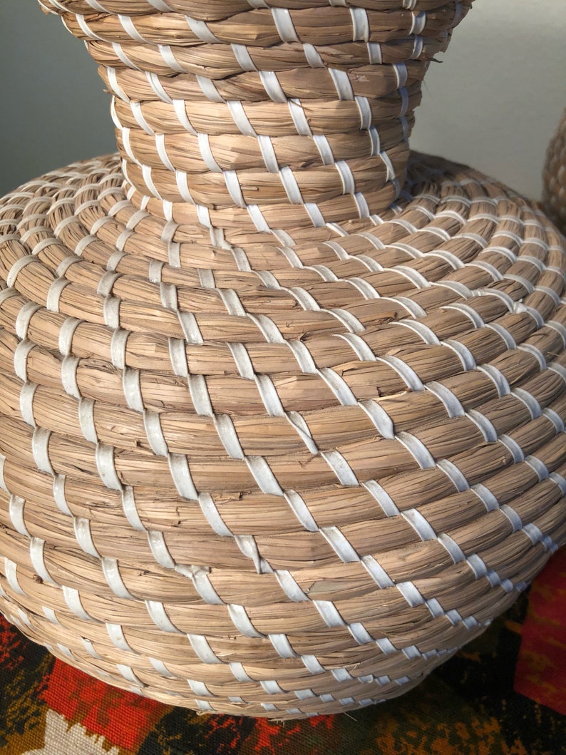 Vintage Large Buri Style Coiled Woven Basket Vases Etsy