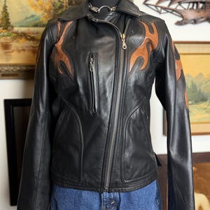 Harley Davidson Leather Flames Jacket - Etsy