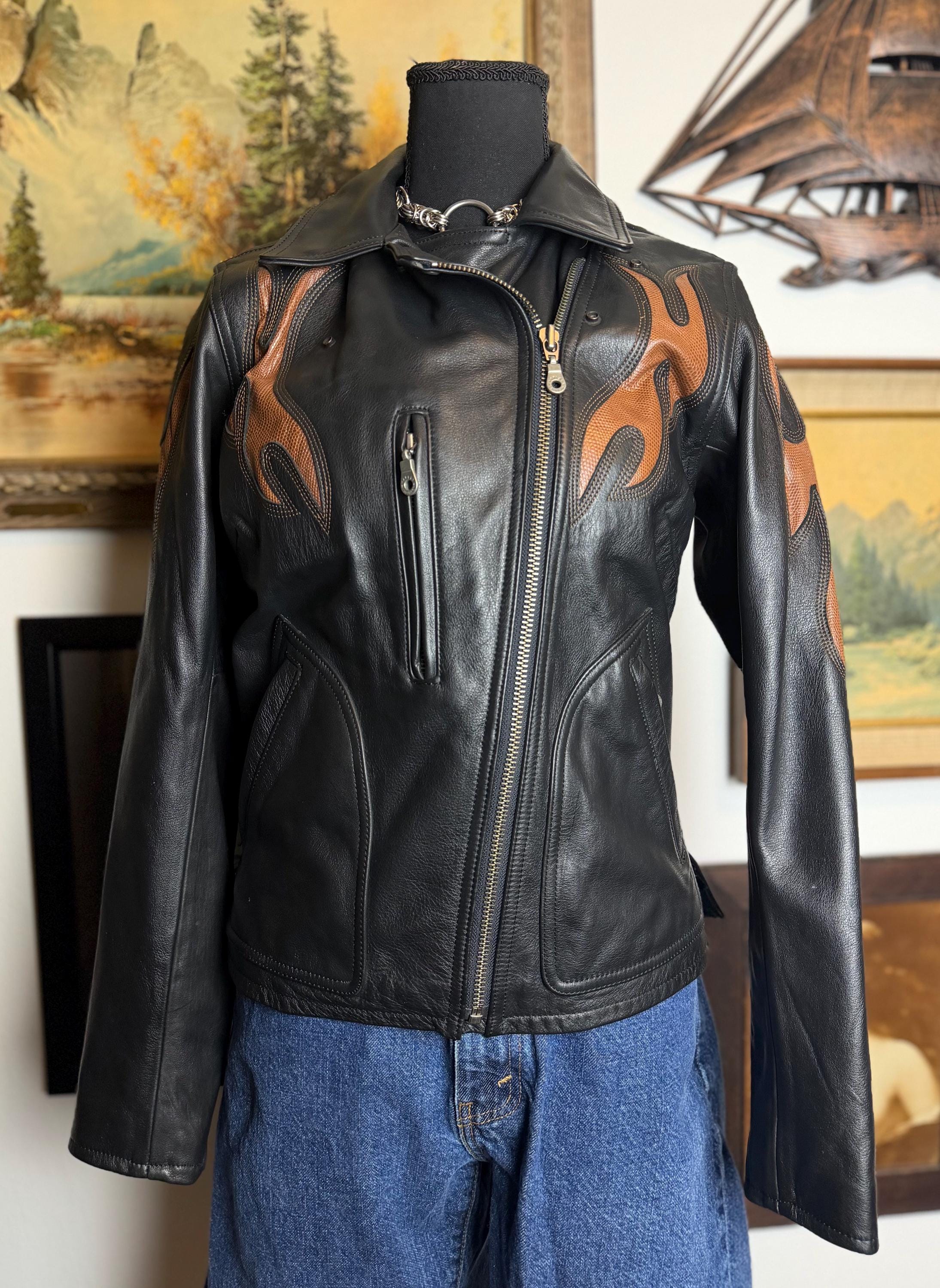 Harley Davidson Leather Flames Jacket - Etsy