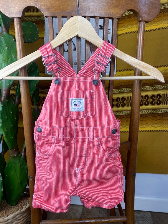 VTG Little Kids Carters Overalls Red Striped Railroad… Gem