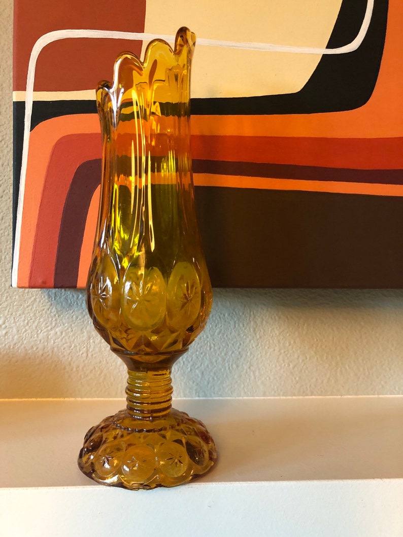 Vintage Kanawha GLASS 1960s Amber Footed Swung Vase Etsy