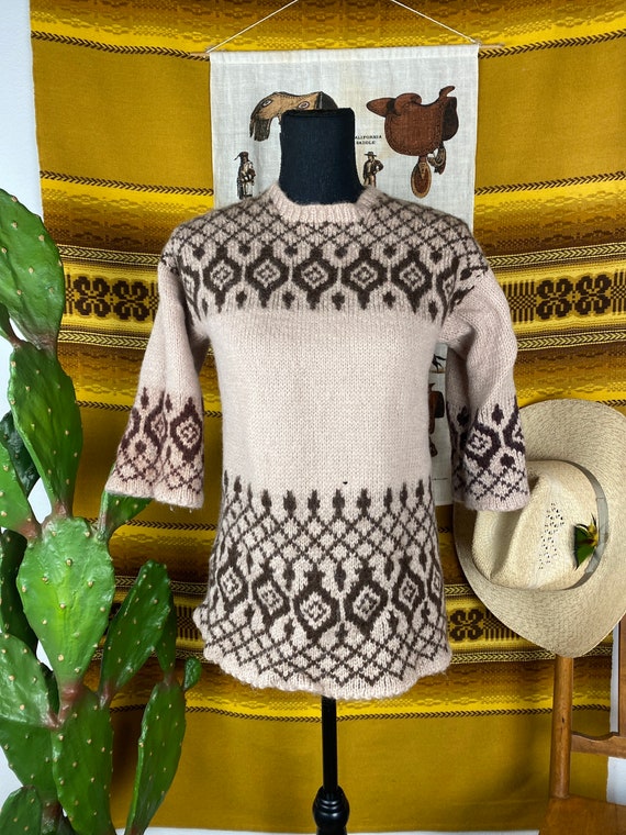 Vintage Wool Cowichan Style Tunic Sweater