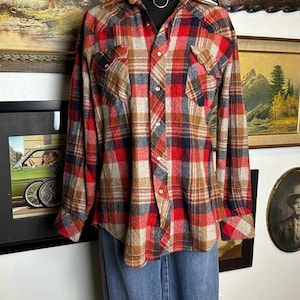 Vintage 1970s KMART Wool Western Flannel Pearl Snaps Size XS-S