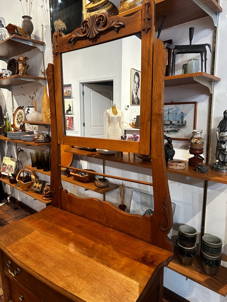 Antique Hotel Wash Stand With Mirror image 4