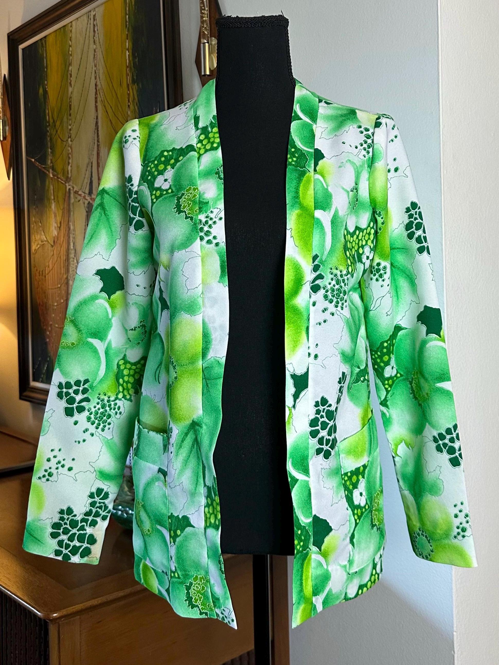 Vintage 1970s Green Floral Polyester Cardigan - Etsy