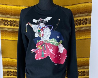 Vintage 1991 Qualitees Samurai Print Crewneck Sweatshirt