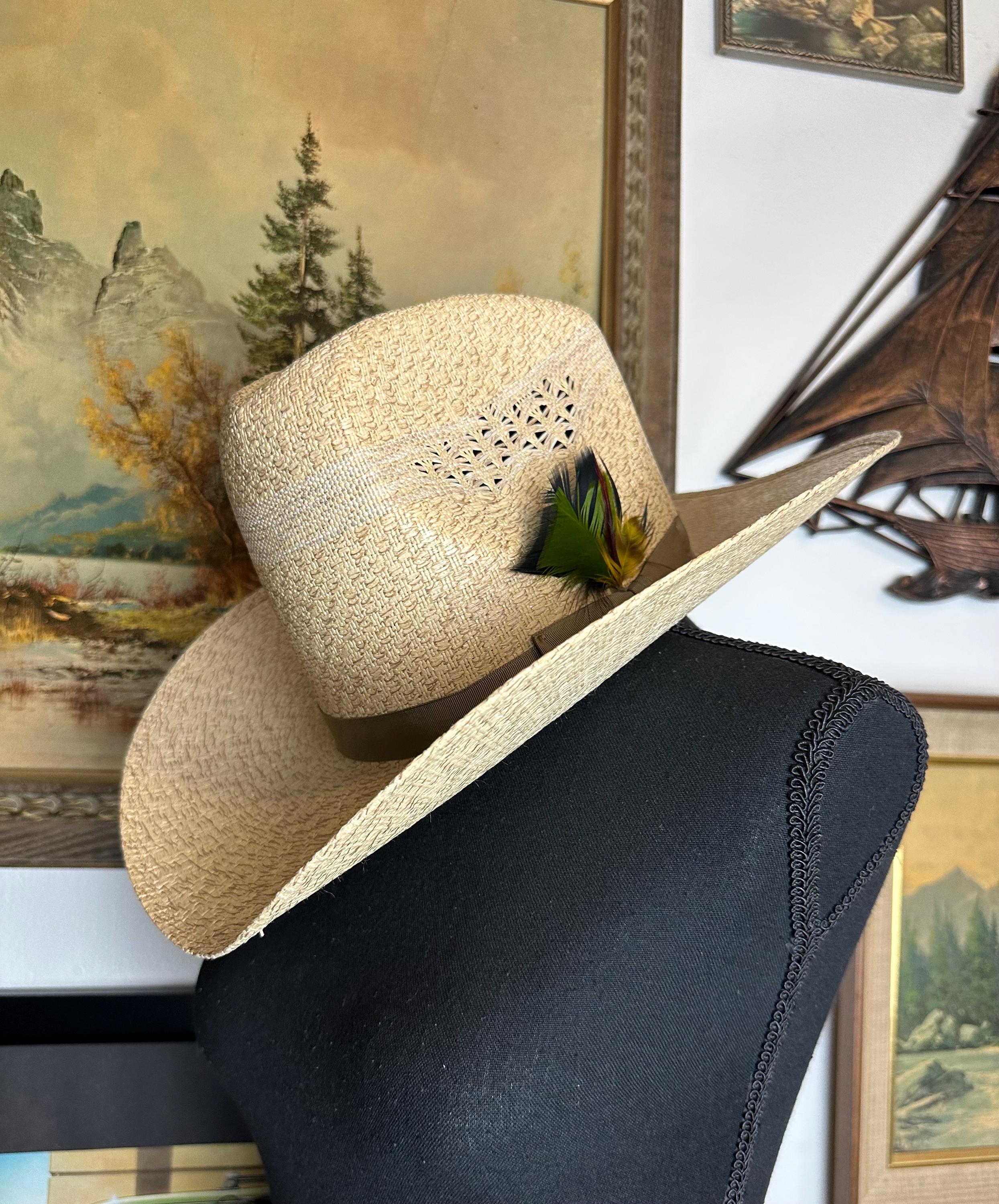 Vintage Bailey U Rollit Cowboy Hat Straw Western Rodeo With Feather accent Bailey U Roll It Straw Cowboy Hat Feather | Mercari main image 2