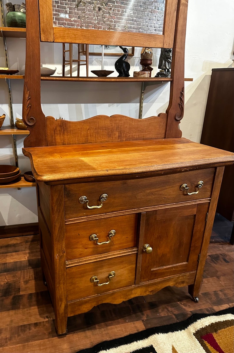 Antique Hotel Wash Stand With Mirror image 3