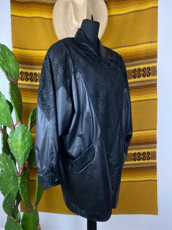 Vintage 1980s Mid Length Black Leather Coat - image 2