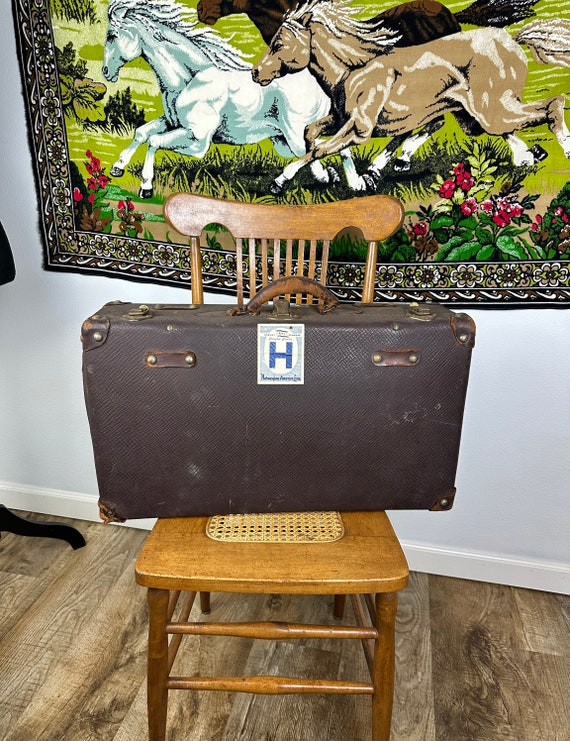 vintage Expresso Bagagli leather luggage with original label Genoa