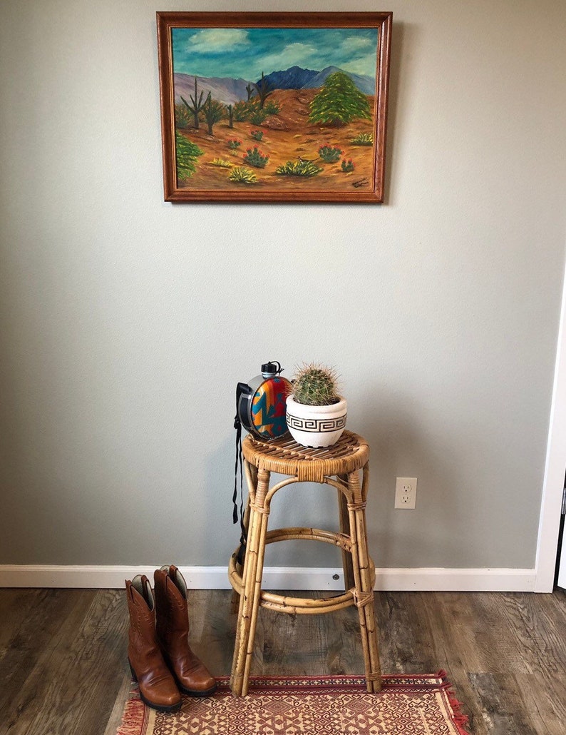 Vintage Mid Century Rattan and Bamboo Stool