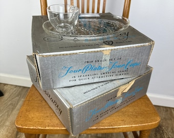 Vintage Federal Glass NIB Hospitality Snack Sets
