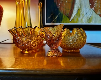 Set of 3 Mid Century Daisy Button by  Fenton Amber Glass