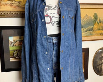 Vintage 1970s Lee Brushed Denim Snap Down Shirt Size M-L USA Made
