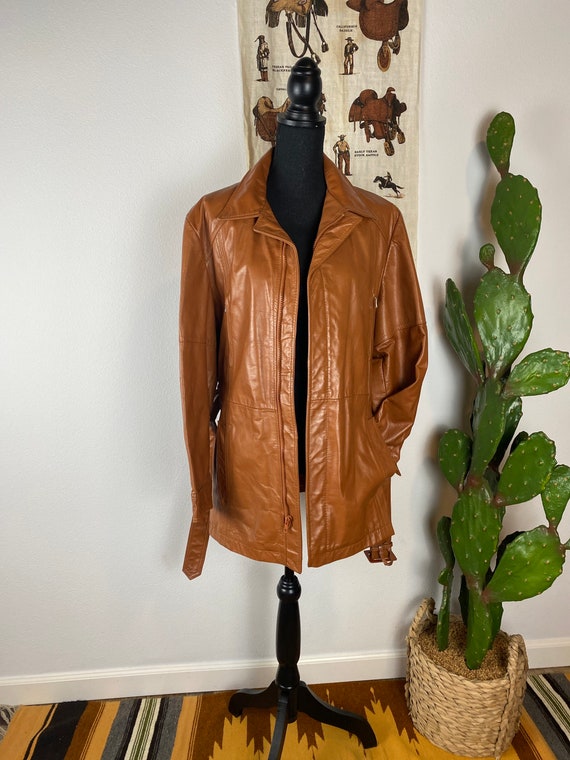 Vintage 1970s Leather Belted Jacket Men's Medium - image 1