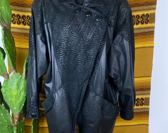 Vintage 1980s Mid Length Black Leather Coat