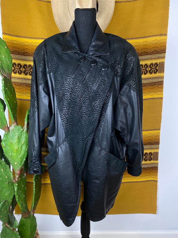 Vintage 1980s Mid Length Black Leather Coat - image 1