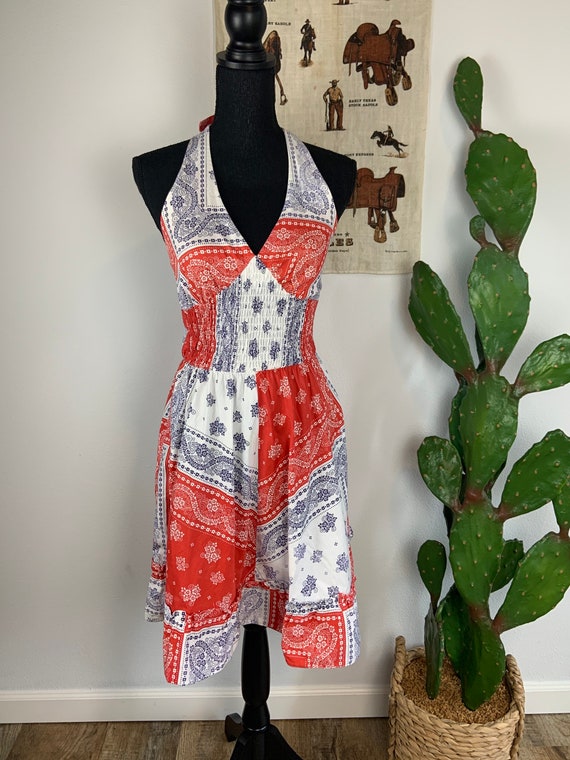 Vintage 1970s Bandana Print Halter Dress