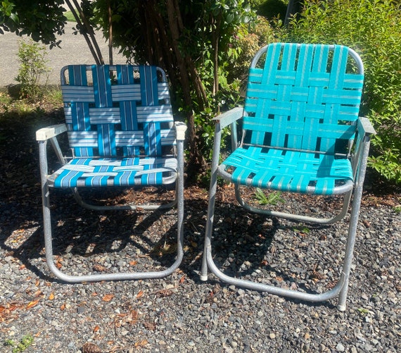 Set of 2 Vintage Webbed Aluminum Folding Lawn Chairs Etsy