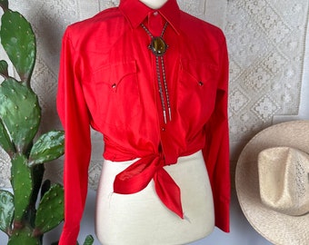 Vintage H Bar C Western Button Down w Pearl Snaps Red on Red 17-33