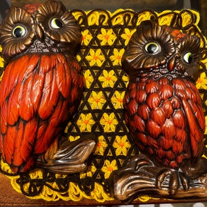 Cute Vintage 1970s Owls Wall Plaques Set image 1