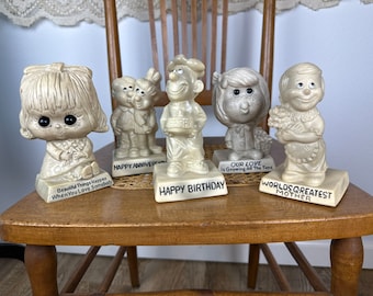 Vintage 1970s Russ Berrie Big Eyed Figurines