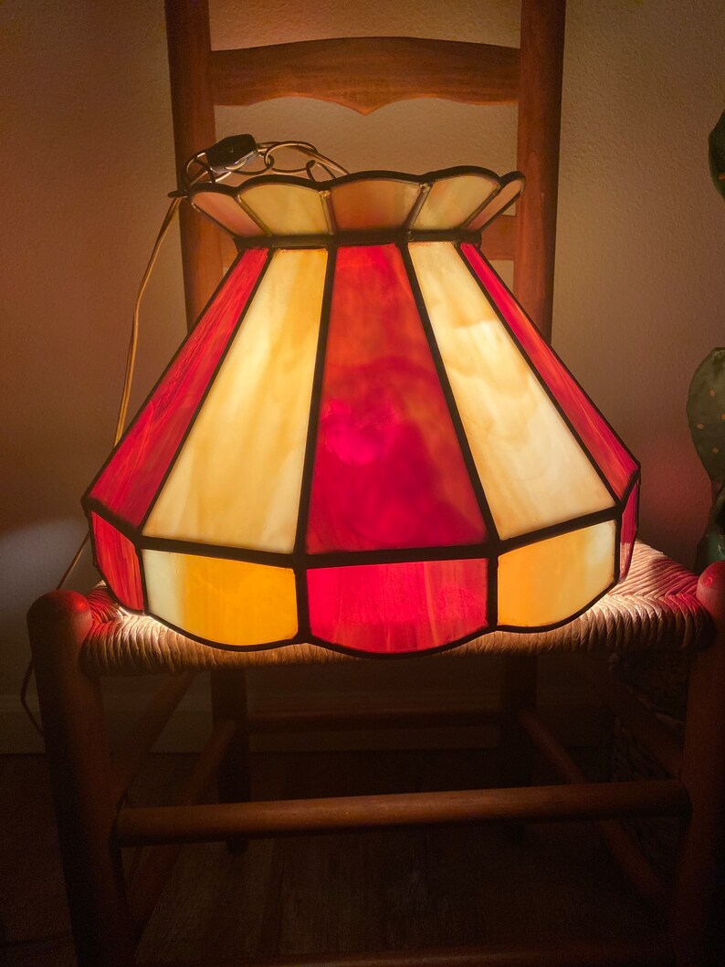 Vintage Mid Century Stained Glass Bar Style Swag Light Etsy