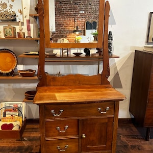 Antique Hotel Wash Stand With Mirror image 1