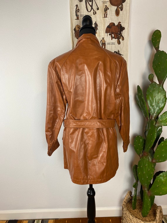 Vintage 1970s Leather Belted Jacket Men's Medium - image 5