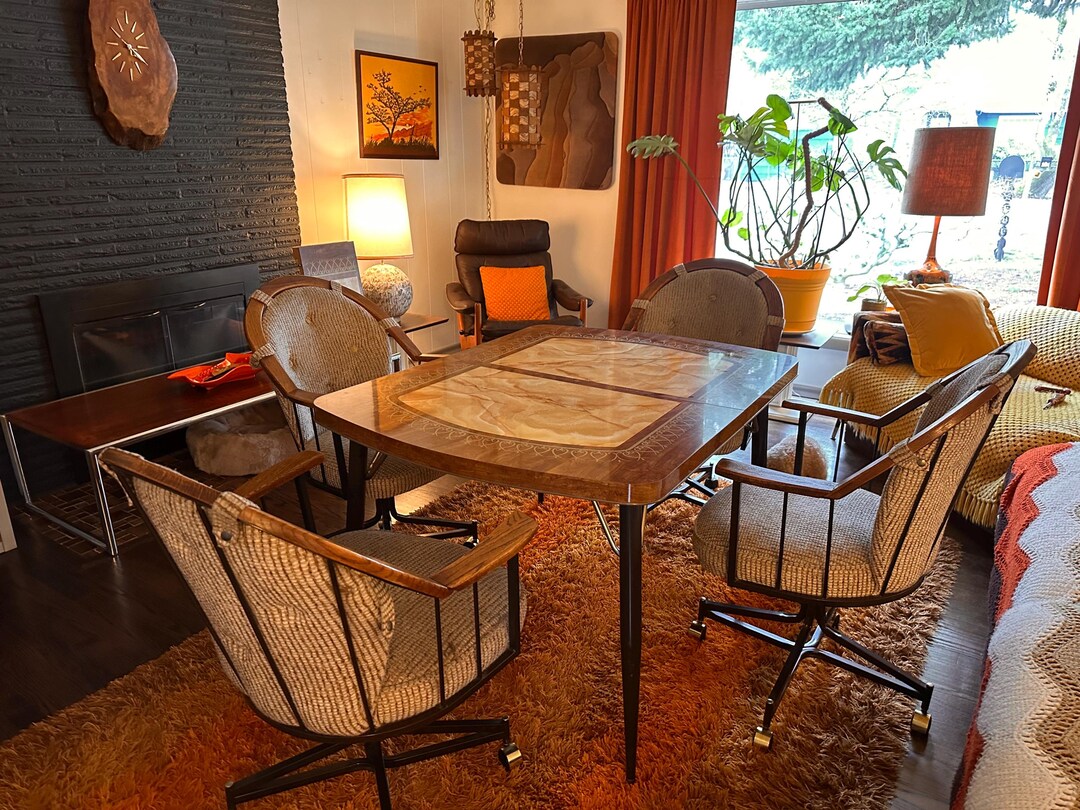Sold*vintage Kitchen Table Set Laminate Table With 4 Rolling Chairs - Etsy