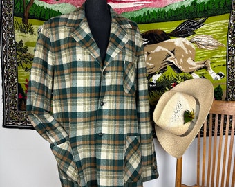 Vintage 60s PENDLETON 3/4 Length Plaid Lightweight Wool Jacket Men's Size Large