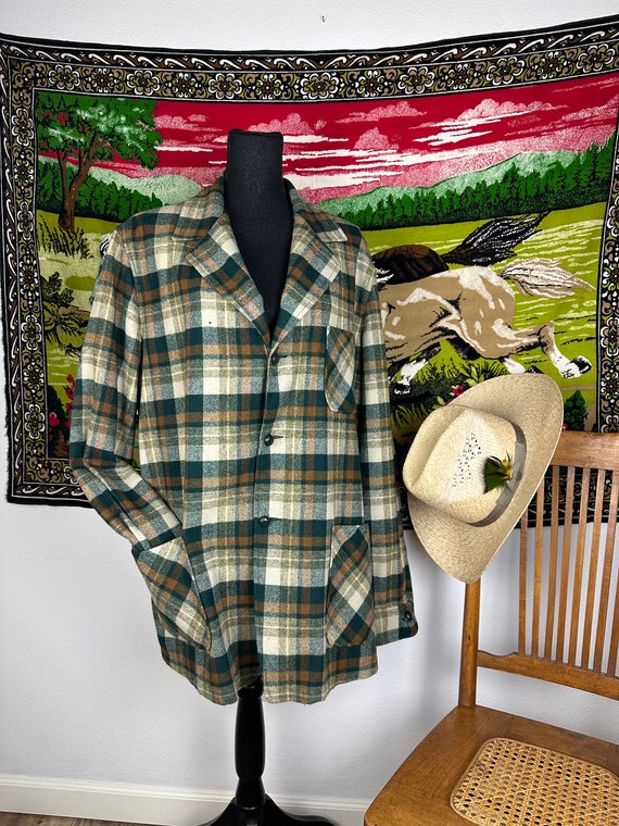 Vintage 60s PENDLETON 3/4 Length Plaid Lightweight Wool Jacket