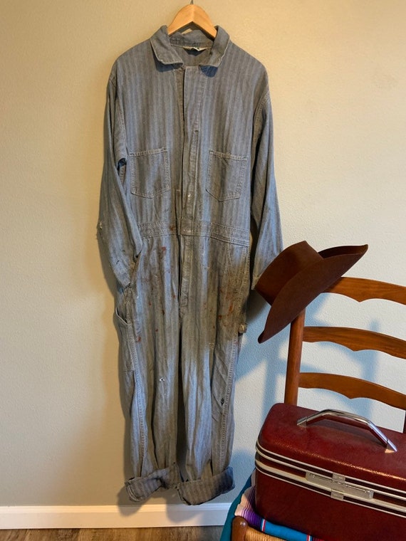 Vintage Denim Coveralls Size L-XL Hickory Stripe C