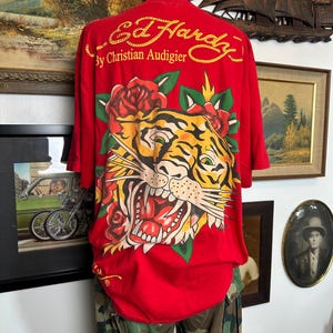 Vitnage Y2K ED HARDY by Christian Audigier Rhinestone & Tiger T-Shirt