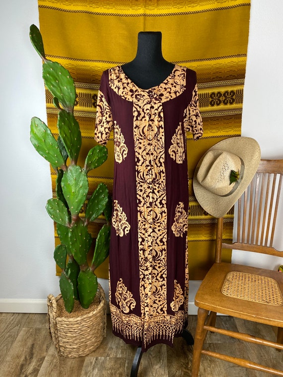 Vintage Hawaiian cotton caftan dress M