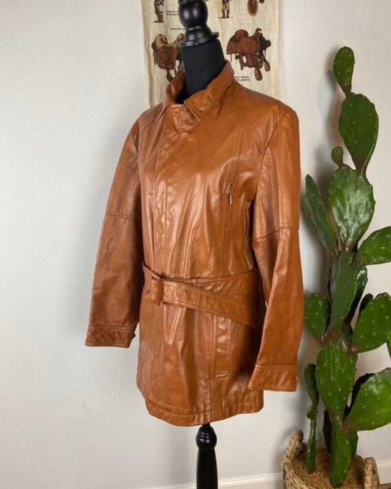 Vintage 1970s Leather Belted Jacket Men's Medium - image 4