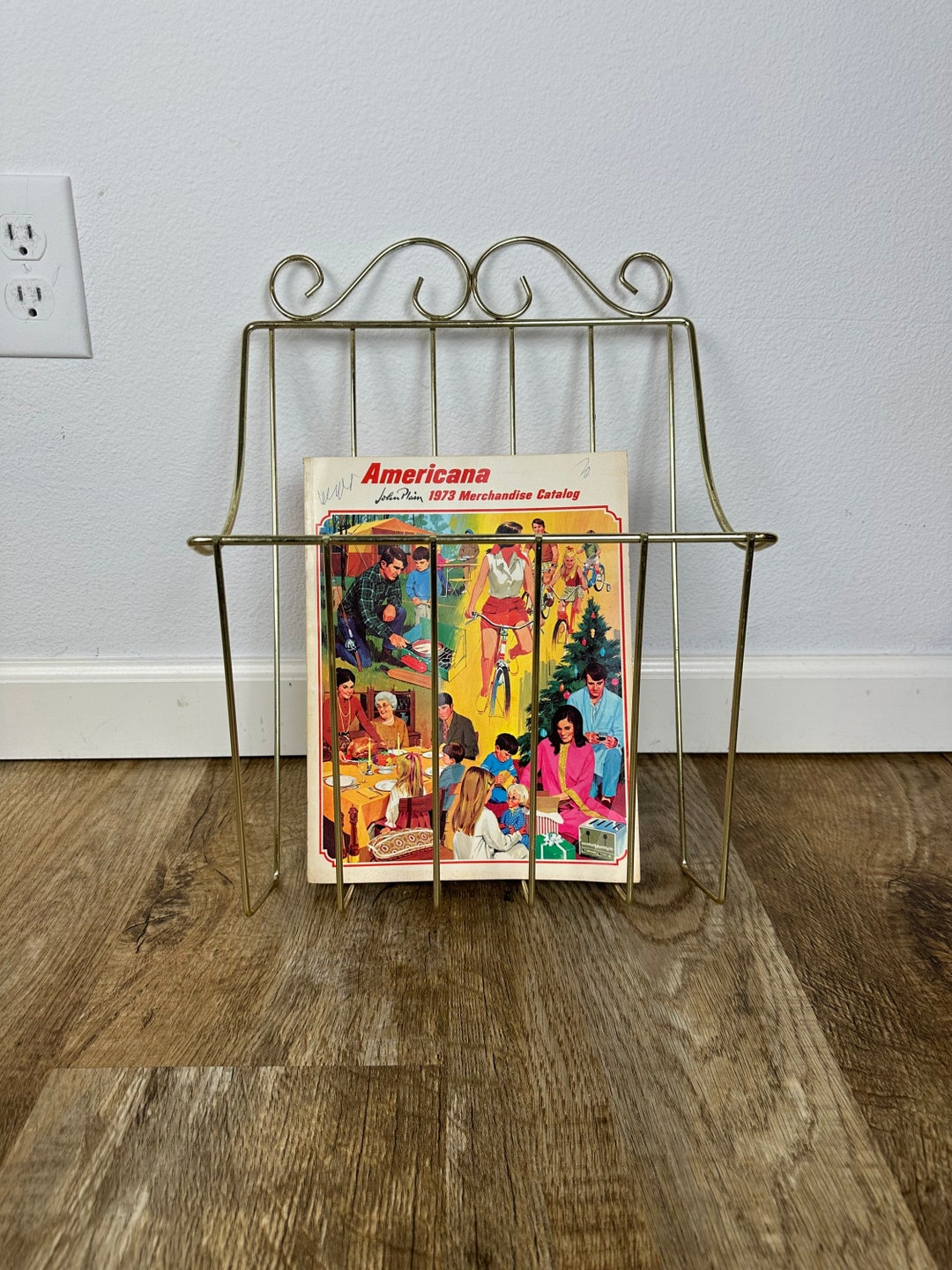 Mid Century 1960s Gold Wire Magazine Holder Etsy