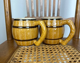 Vintage Mid Century Made in Japan Western Barrel Mugs Set of 2