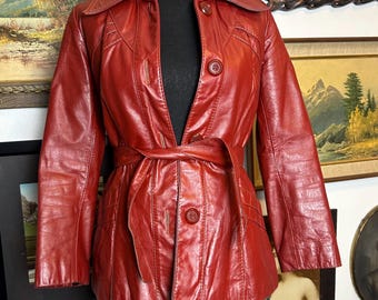 Vintage 1970s Rusty Red Leather Belted Jacket