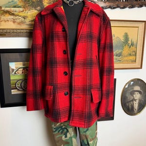 Vintage 1950s-60s PINE CREST Wool Plaid Hunting Coat Men’s L