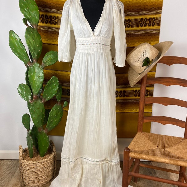 Vintage 1970s “Gunne Sax” Style Prairie Dress / Wedding Gown by Audrey Marlett